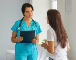 Nurse and patient having a conversation