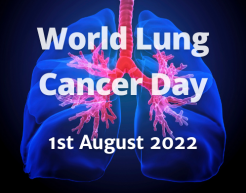 Visualisation of a pair of lungs with World Lung Cancer Day - 1st August 2022 written over the image.